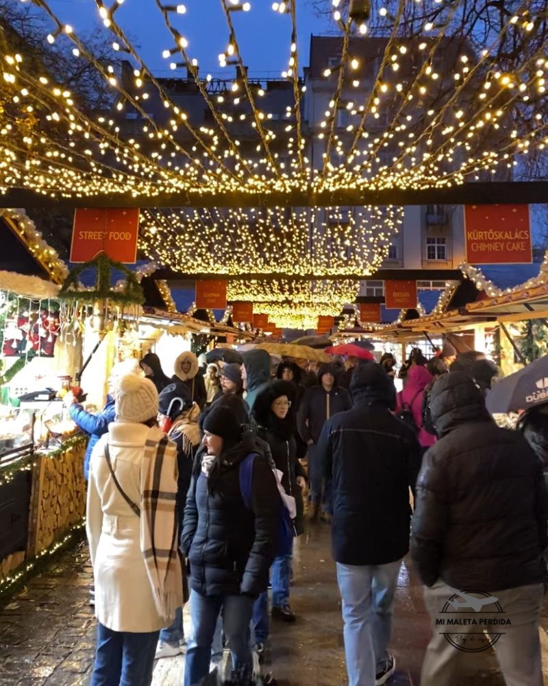 Paseando por un mercado de Navidad en Budapest.