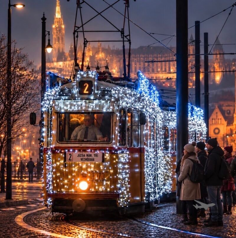 Tranvía 2 de Budapest en Navidad.