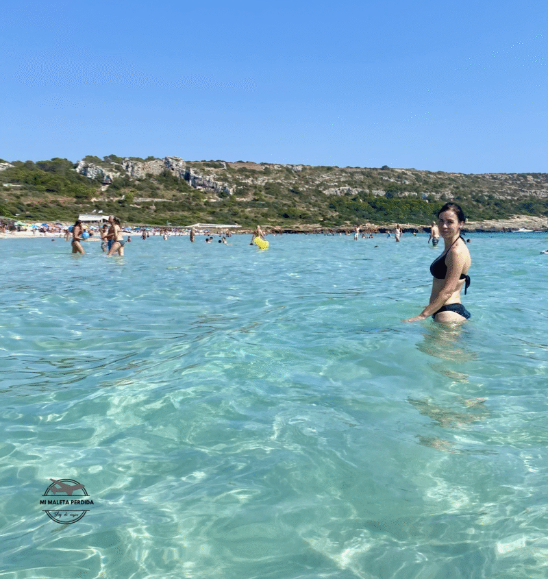Bañándome en Son Bou, Menorca.